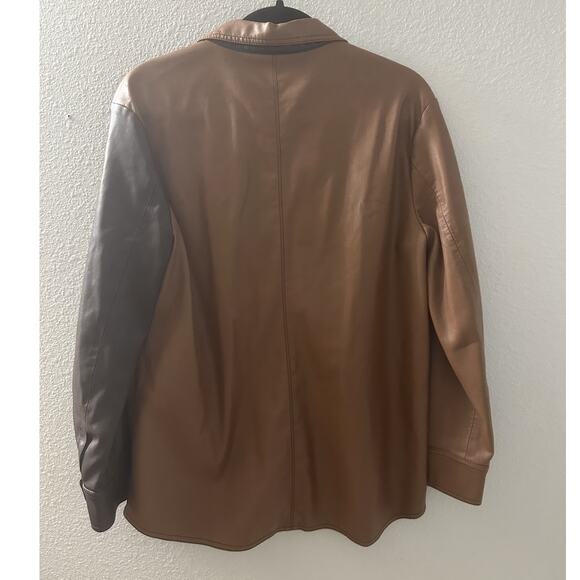 SFIZIO Women's Brown Color Block Faux Leather Patchwork Shacket Size Medium NWOT - Picture 7 of 14